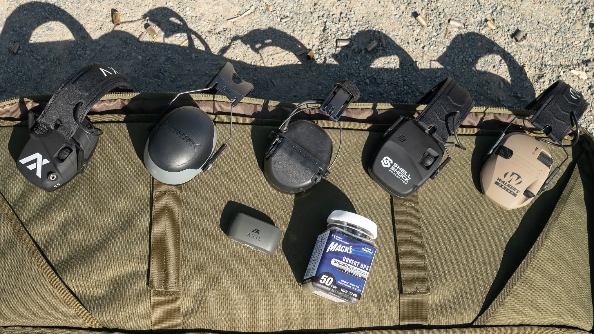 A plethora of ear pros placed side by side